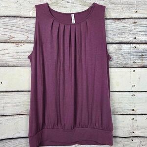 Zenana Premium 1X Sleeveless Pleated Plum Tank Top